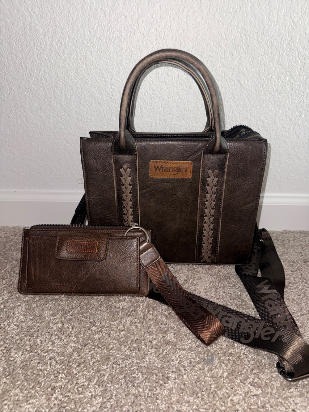 Wrangler Dark Brown Messenger Tote with Matching Wallet